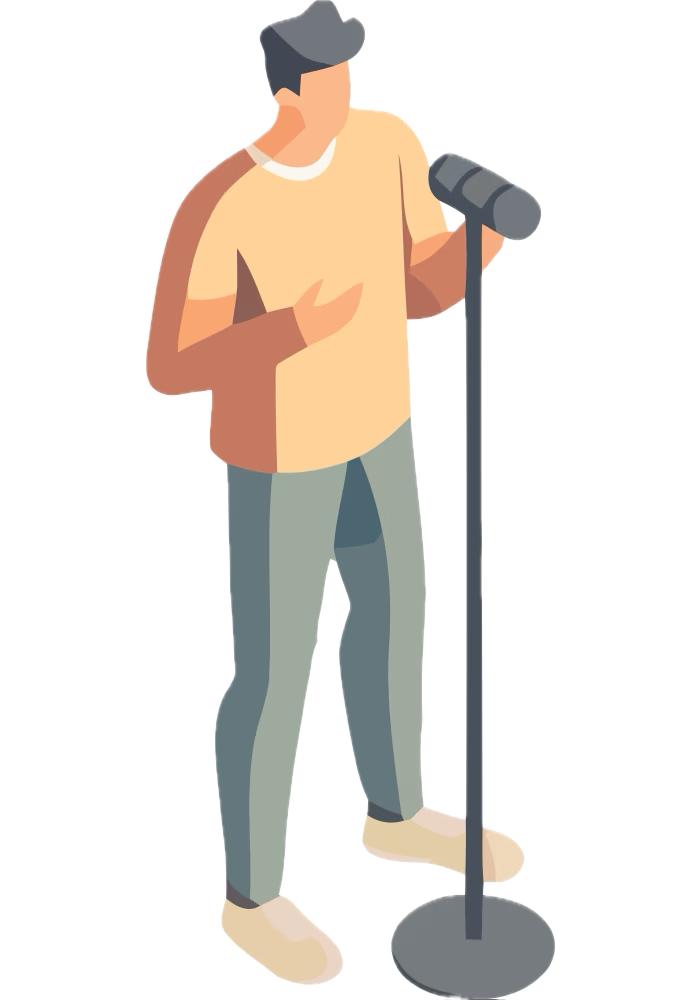 Illustration of a man speaking through a microphone
